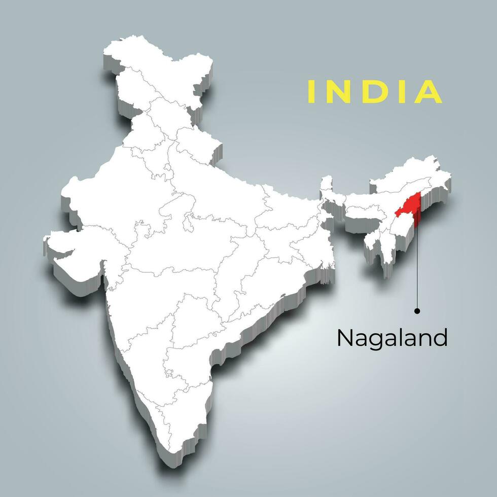 Nagaland state map location in Indian 3d isometric map. Nagaland map vector illustration