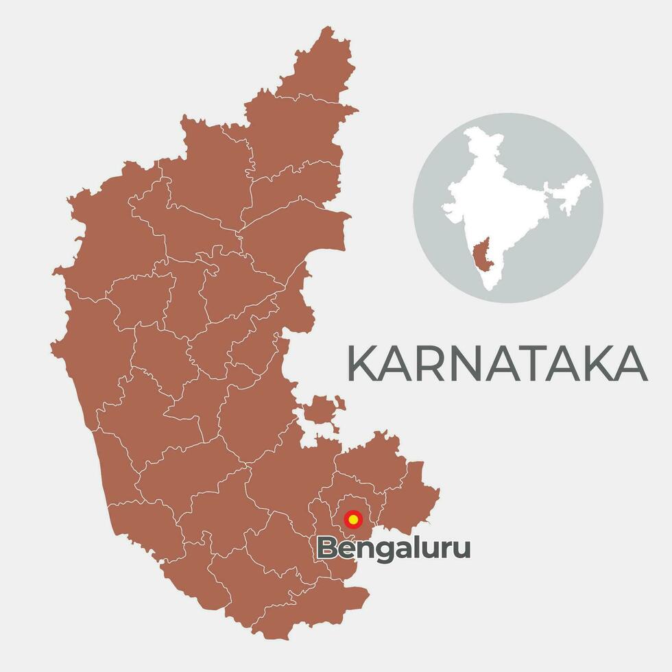 Karnataka locator map showing District and its capital vector