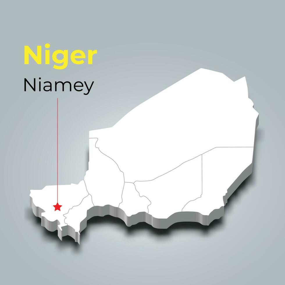 Niger 3d map with borders of regions and its capital vector