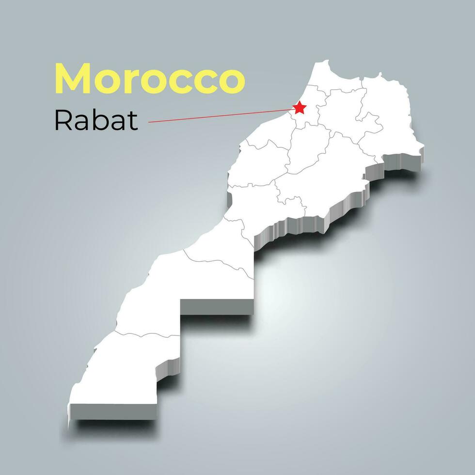 Morocco 3d map with borders of regions and its capital vector