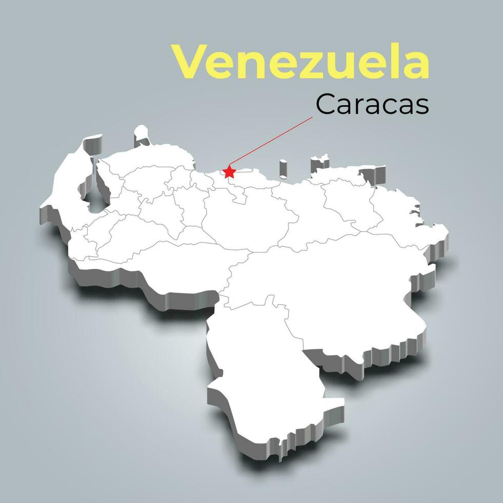 Venezuela 3d mapa con fronteras de regiones y sus capital vector