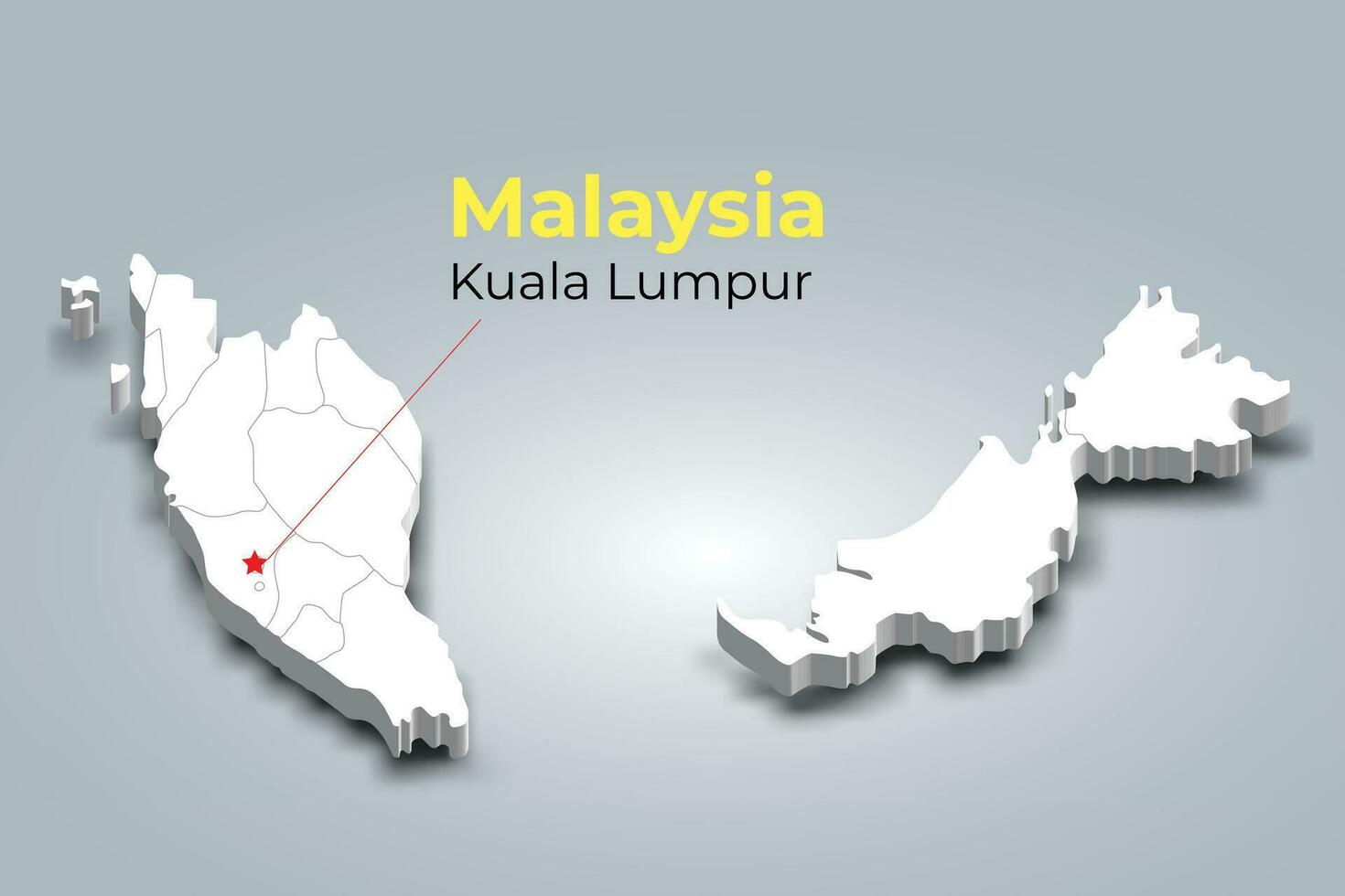 Malasia 3d mapa con fronteras de regiones y sus capital vector