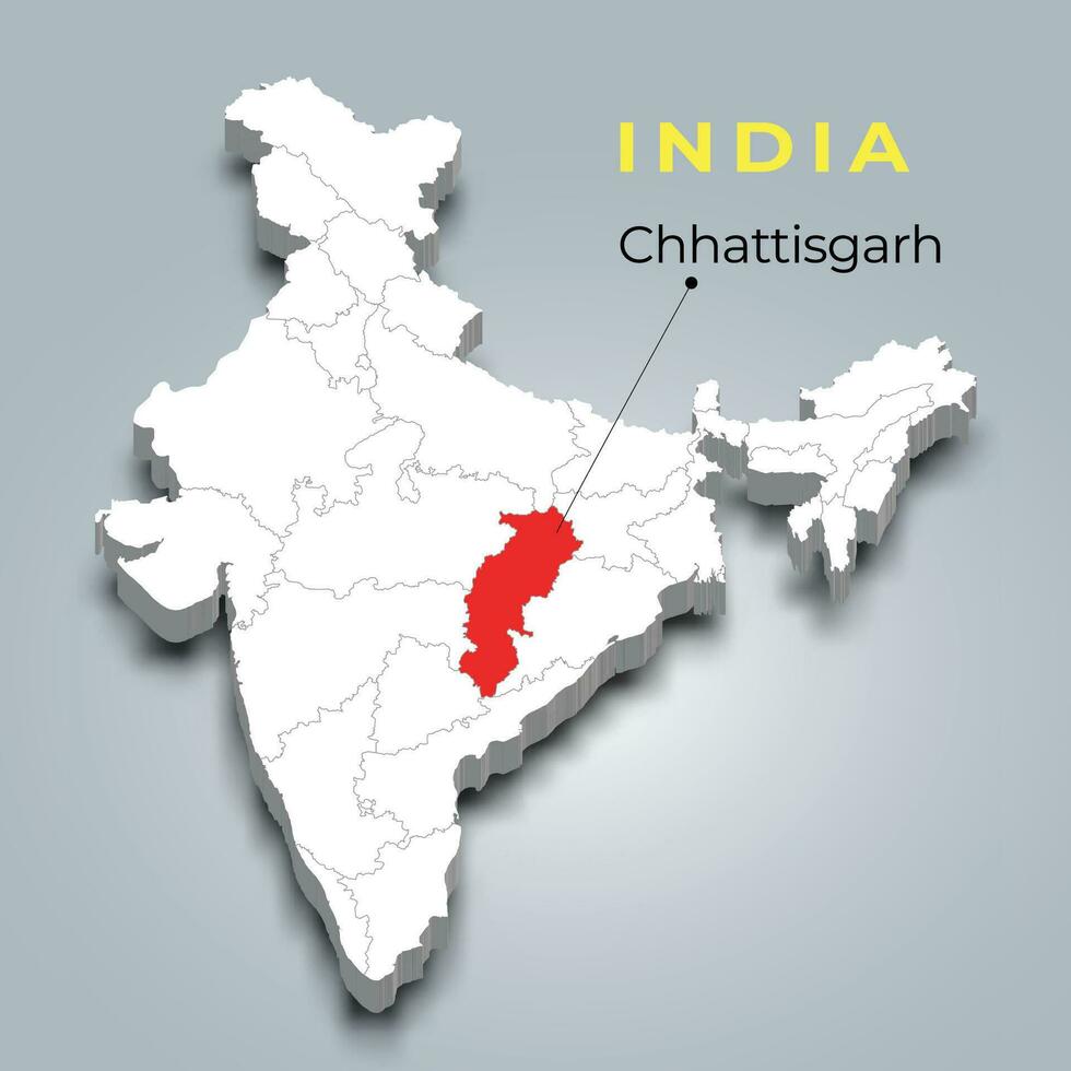 chhattisgarh mapa ubicación en indio 3d isométrica mapa. chhattisgarh mapa vector ilustración