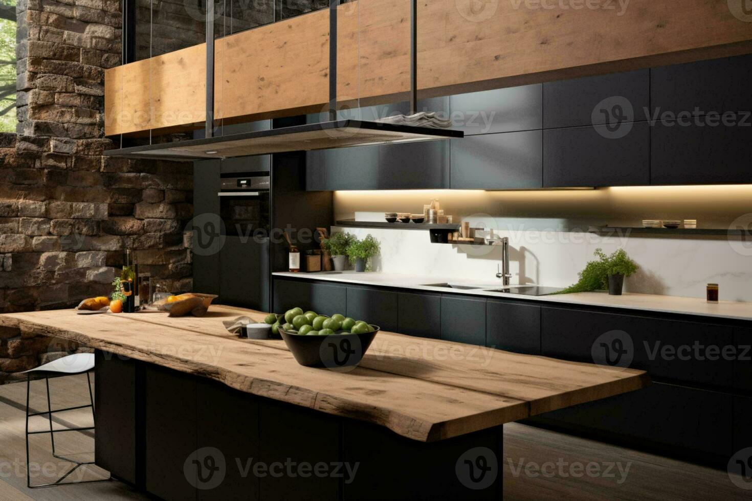 ai generado pulcro y contemporáneo un moderno cocina mezcla estilo con funcionalidad ai generado foto