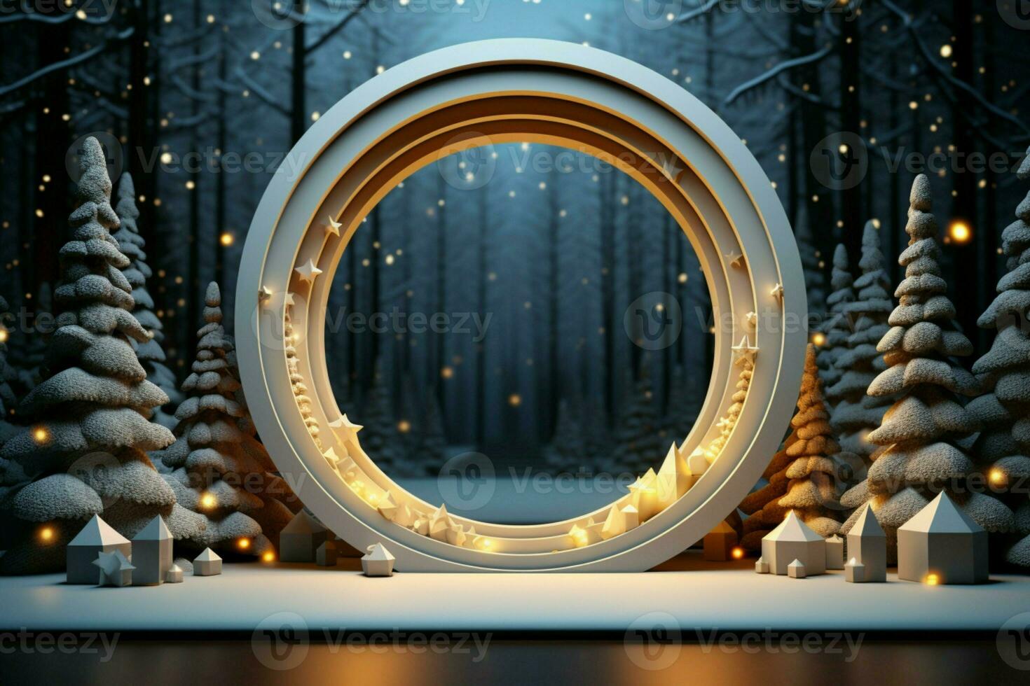 AI generated Festive 3D circle A frame background for celebrating the beauty of Christmas and New Year AI Generated photo