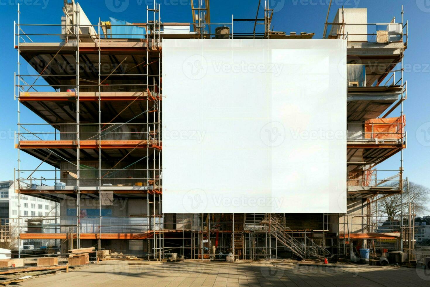 AI generated Project planning perfection Scaffold and building mock up in a construction setting AI Generated photo