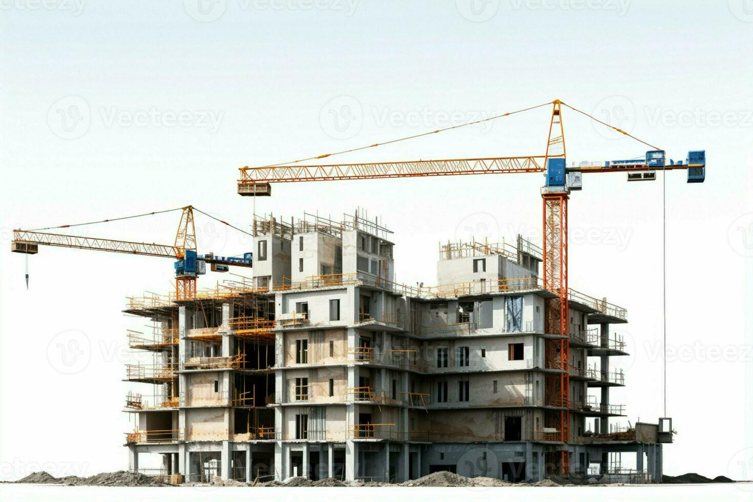 AI generated Isolated progress Construction site with a building in development on a white backdrop AI Generated photo