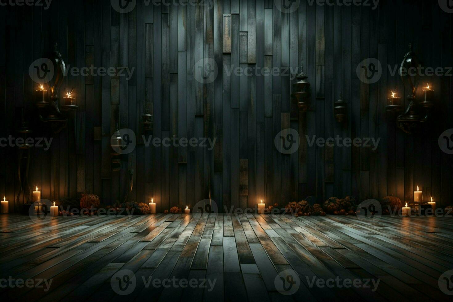 AI generated Eerie Halloween ambiance Dark horror background featuring vacant wooden planks AI Generated photo