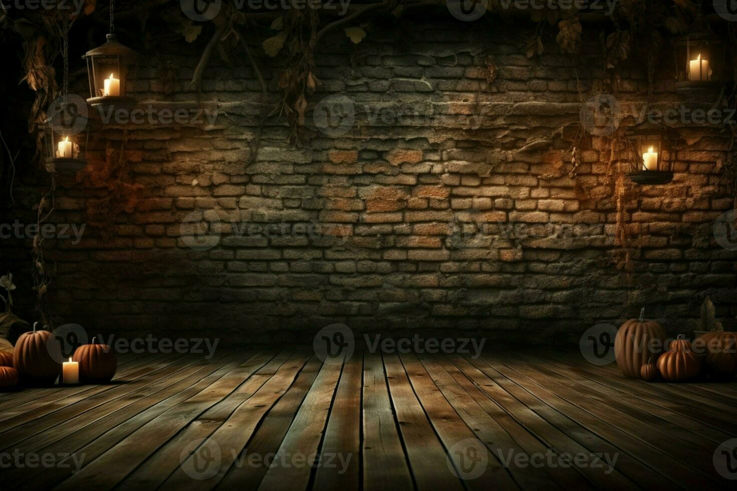 AI generated Haunting Halloween Dark horror background sets a mysterious stage with wooden planks AI Generated photo