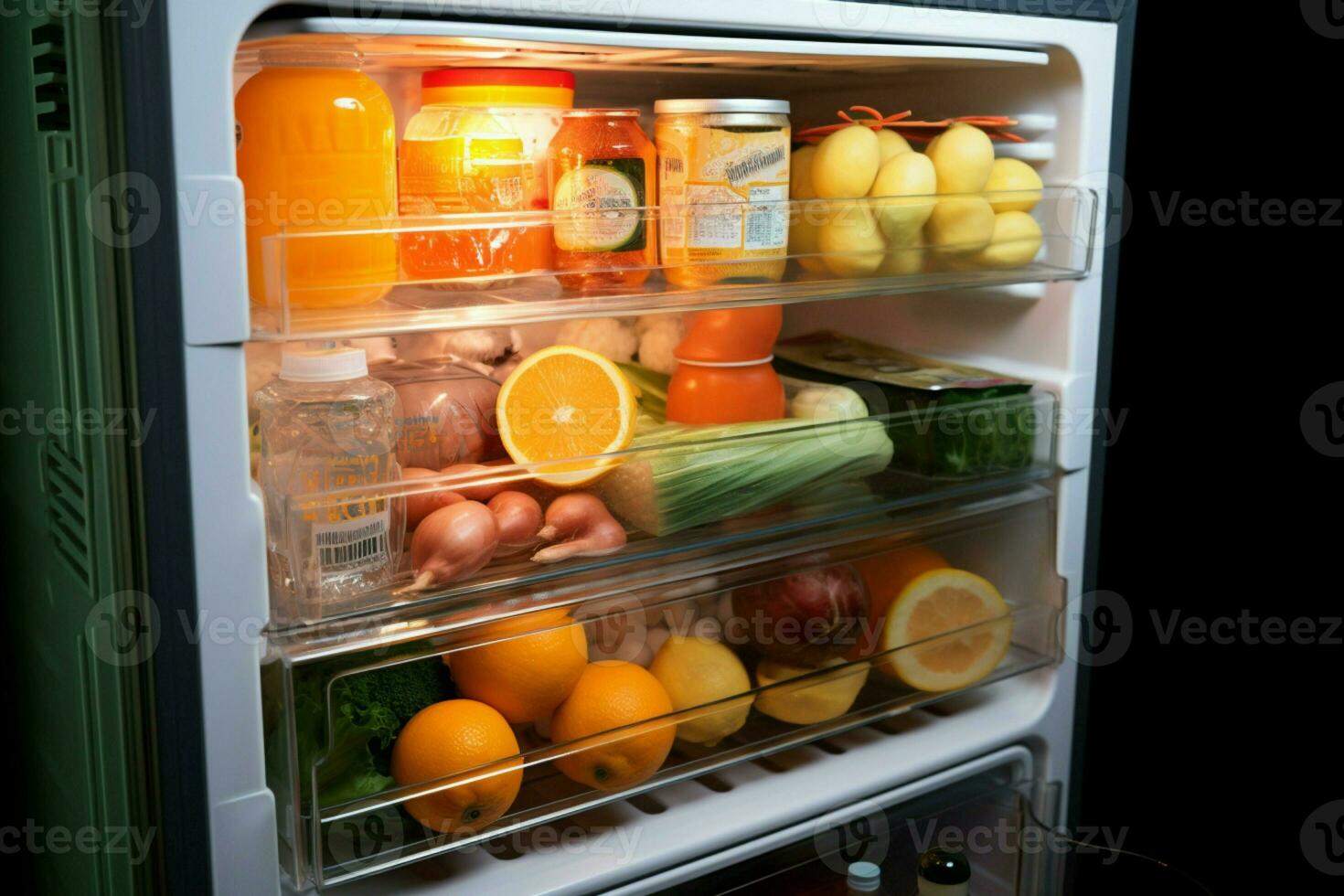 AI generated Refrigerator find Retrieving a food container from the fridge for a meal AI Generated photo