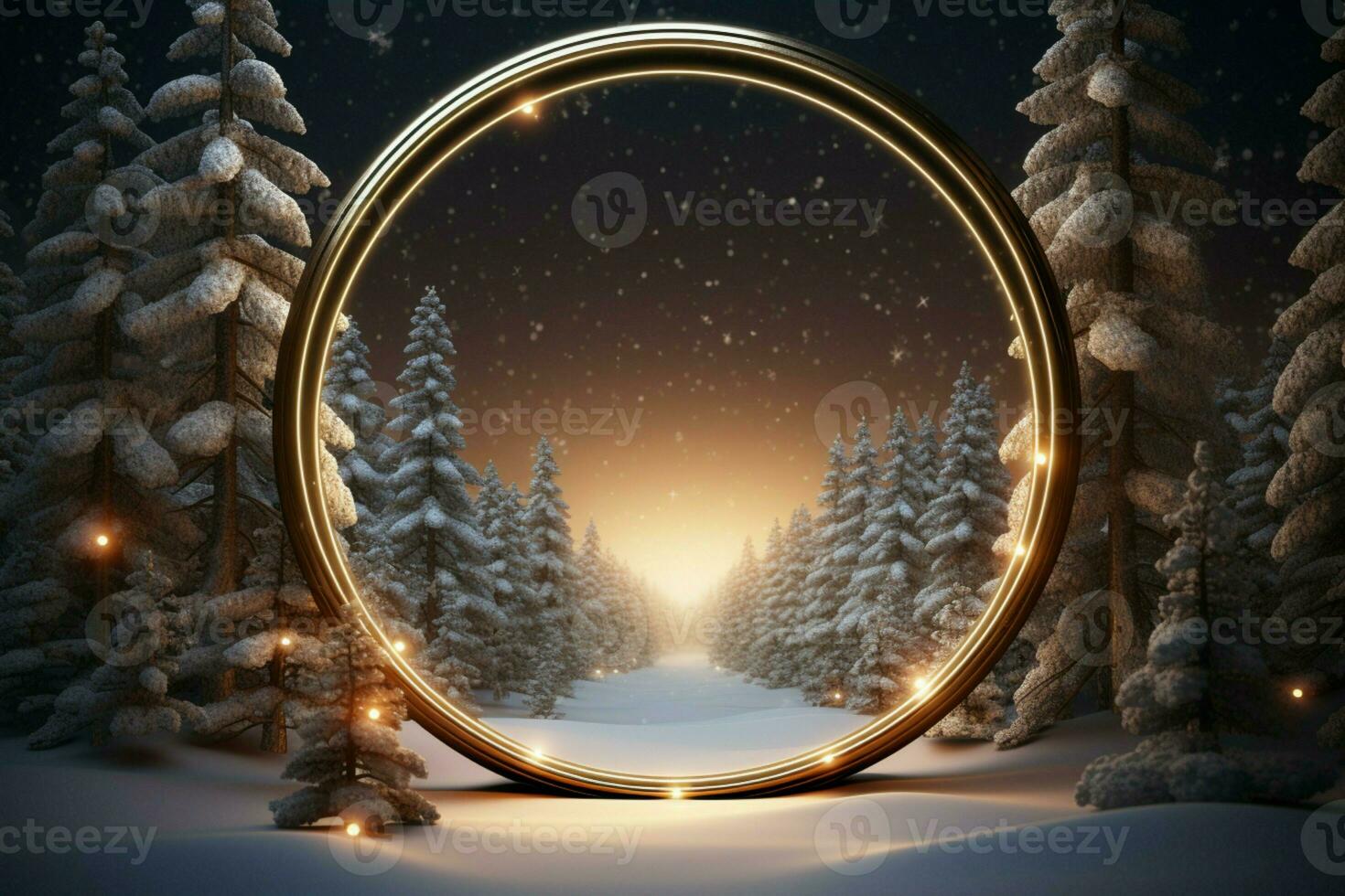 AI generated 3D circle frame a beautiful backdrop to celebrate Merry Christmas and Happy New Year AI Generated photo