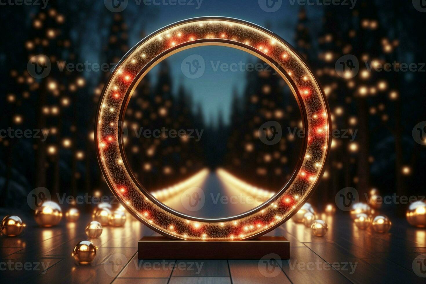 AI generated 3D circle frame a beautiful backdrop to celebrate Merry Christmas and Happy New Year AI Generated photo