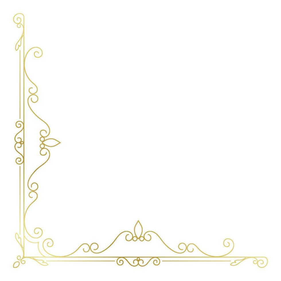 Vintage corner lines in the shape of gold rolled flowers are made into a baroque style frame. vector