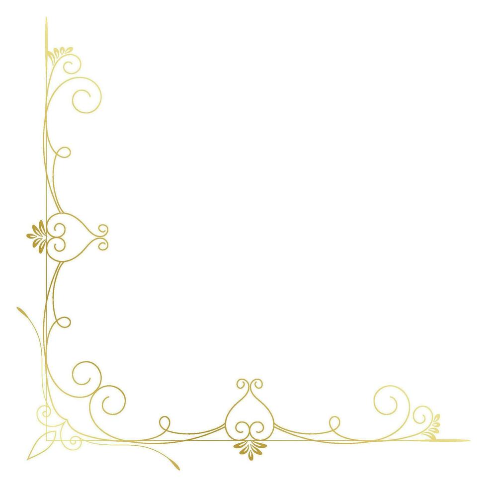 Clásico esquina líneas en el forma de oro arrollado flores son hecho dentro un barroco estilo marco. vector