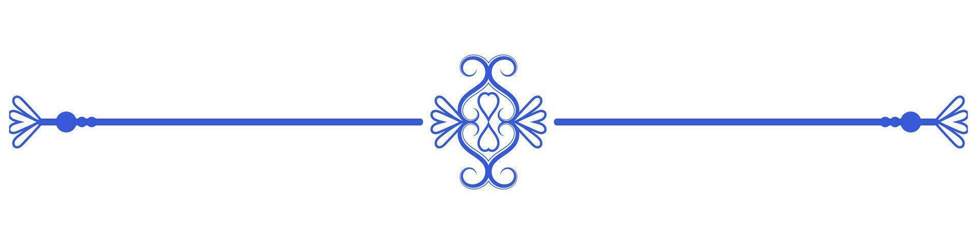 Blue Lines Floral Curling Ornament Horizontal Vintage Style vector