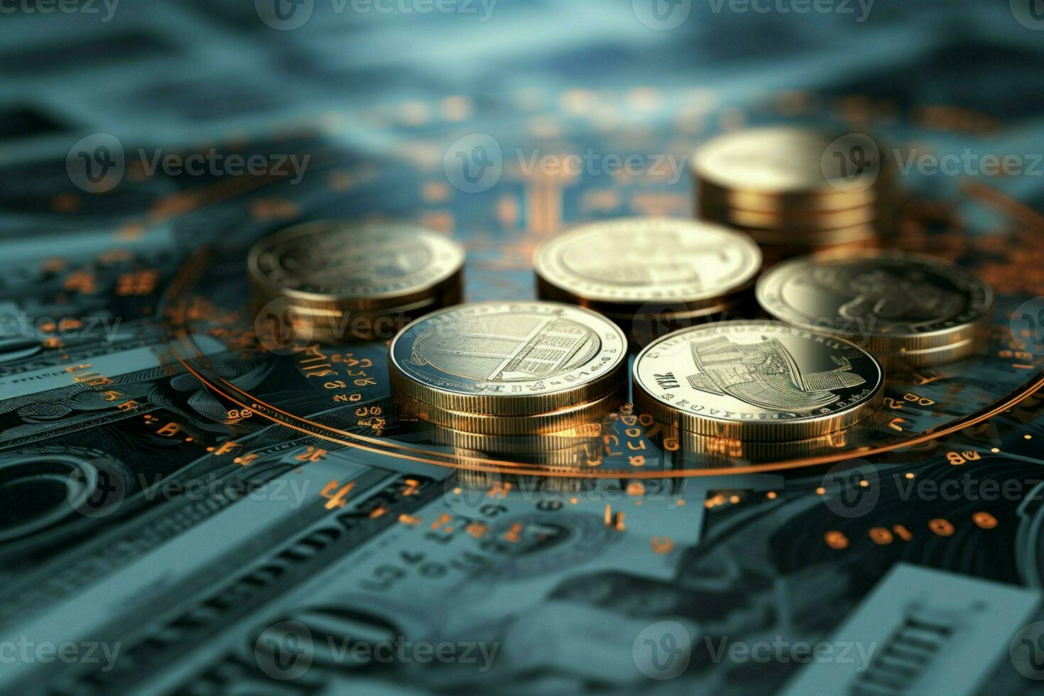 AI generated Currency in flux dollars engaged in the dynamic forex market photo