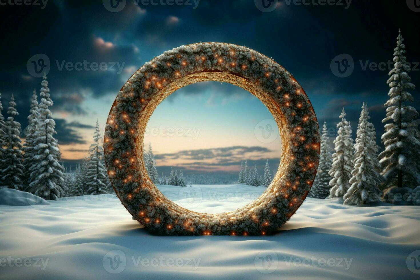 AI generated Elegantly designed 3D circle frame background perfect for Merry Christmas and Happy New Year AI Generated photo