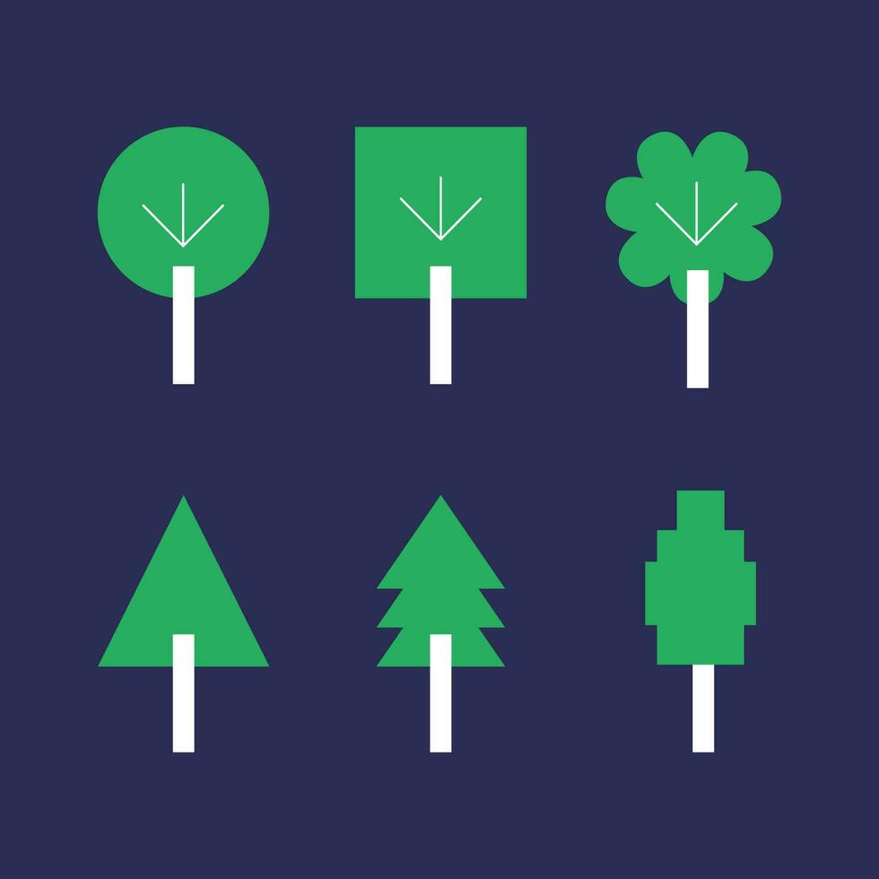 Set of trees icons in flat style. Vector illustration for your design