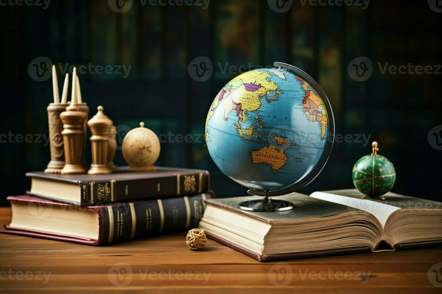 AI generated Globe and books A symbol of global knowledge and education AI Generated photo