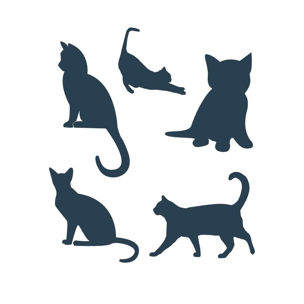 Set of cats silhouettes isolated on white background. Vector illustration.