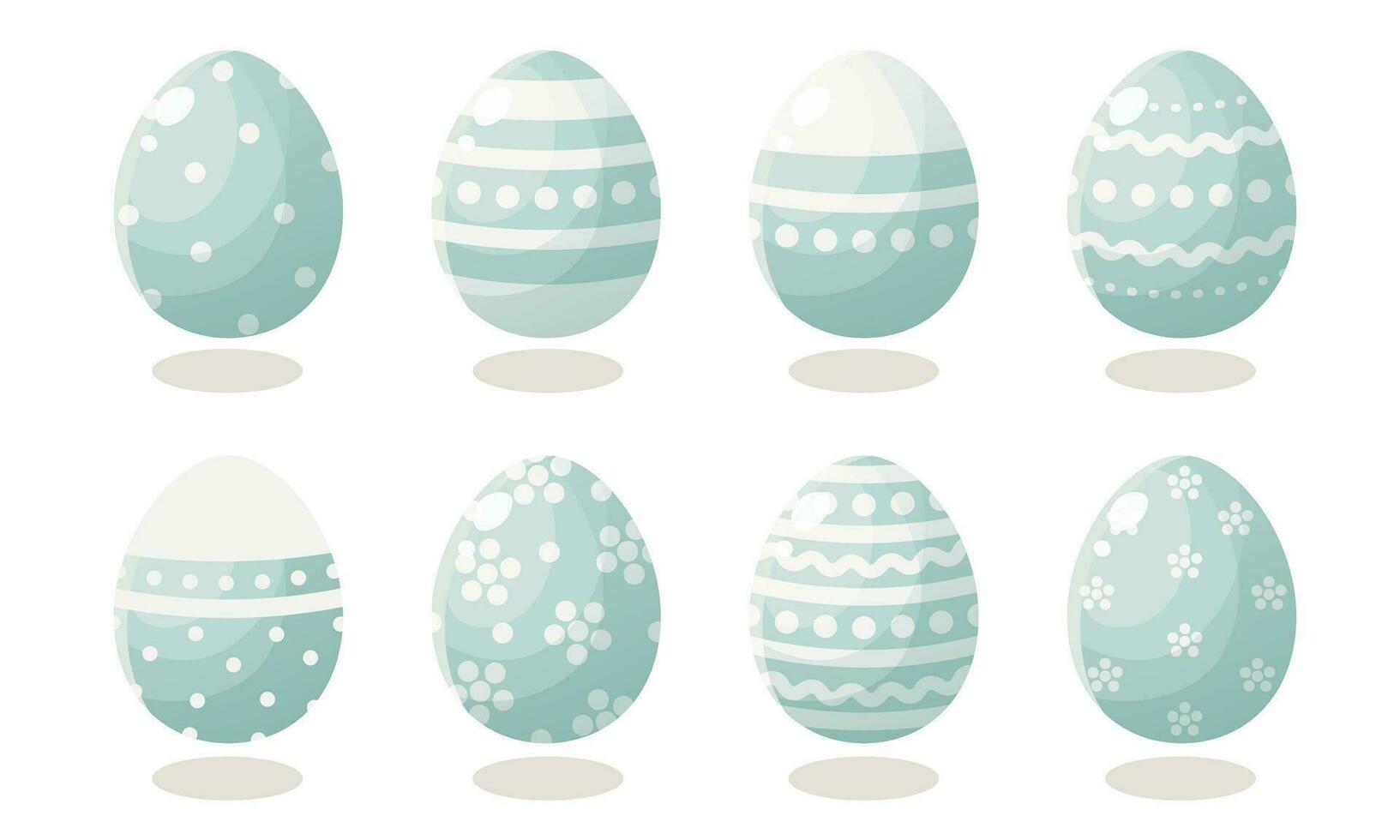 un conjunto de azul Pascua de Resurrección huevos con diferente patrones. vector ilustración en un blanco antecedentes. contento Pascua de Resurrección. primavera día festivo. colección de decorativo Pascua de Resurrección símbolo. primavera vistoso chocolate huevo.