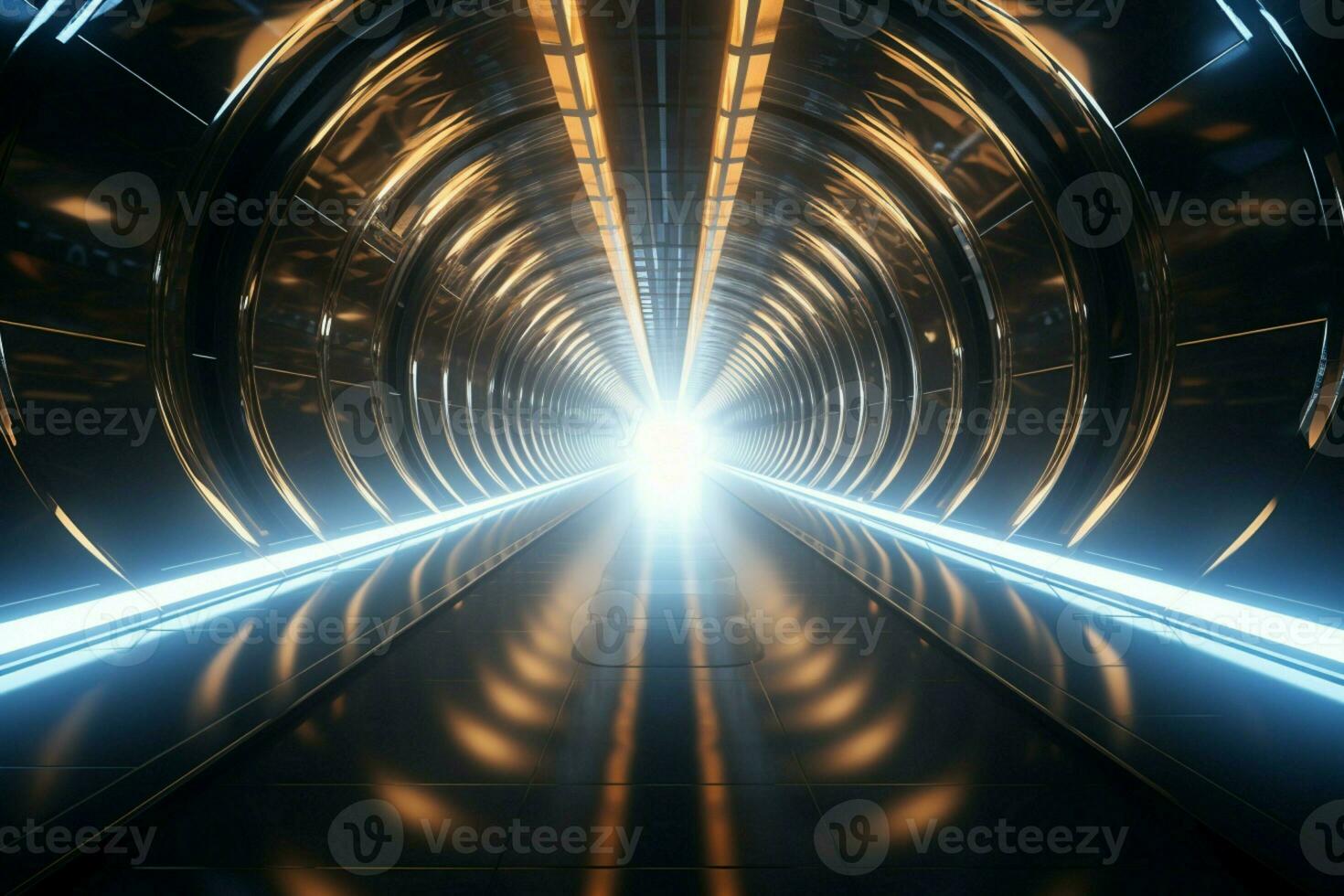 AI generated Aesthetic allure futuristic technology tunnel with shimmering metallic finish photo