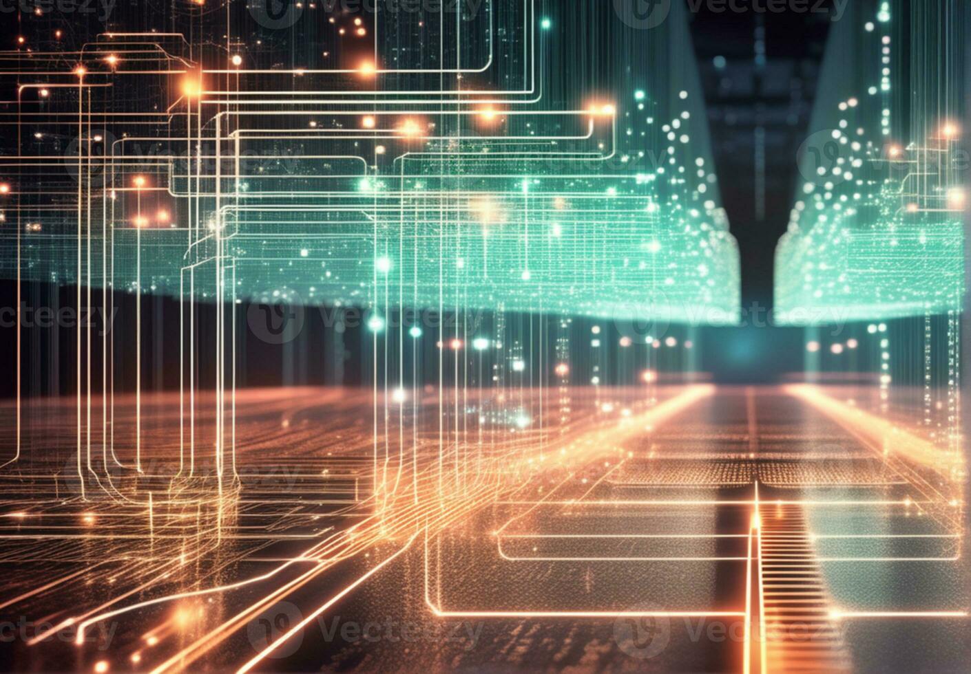 AI generated Abstract background dotted and connection line with glow and blur effect for technology concept. photo