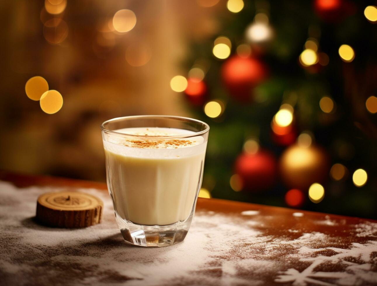 AI generated Christmas traditional drink Eggnog serve on the table photo