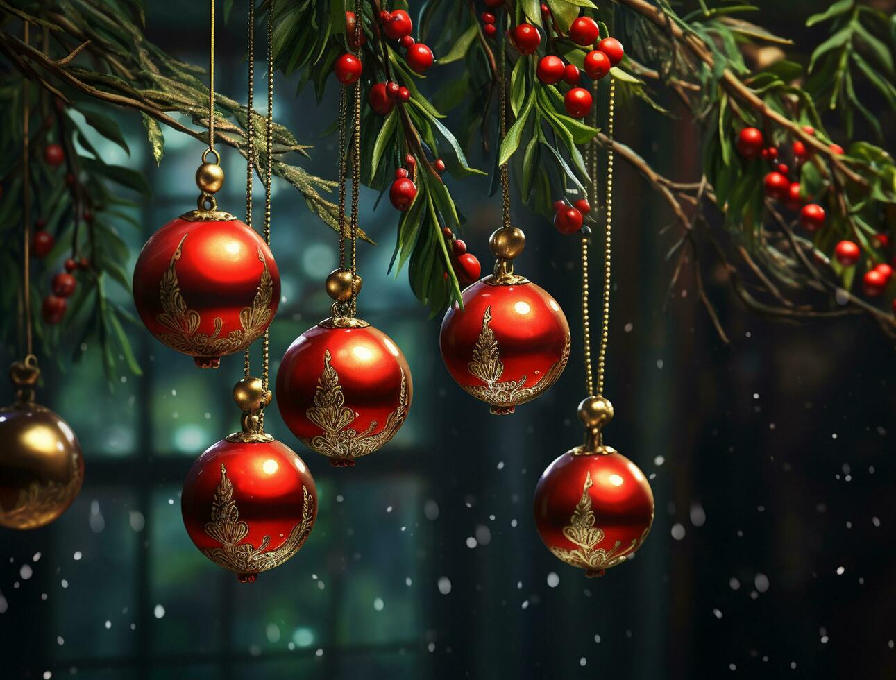 AI generated christmas decoration and mistletoe photo