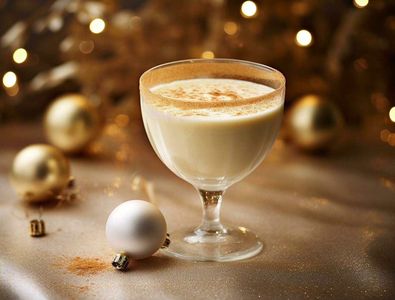 AI generated Christmas traditional drink Eggnog serve on the table photo