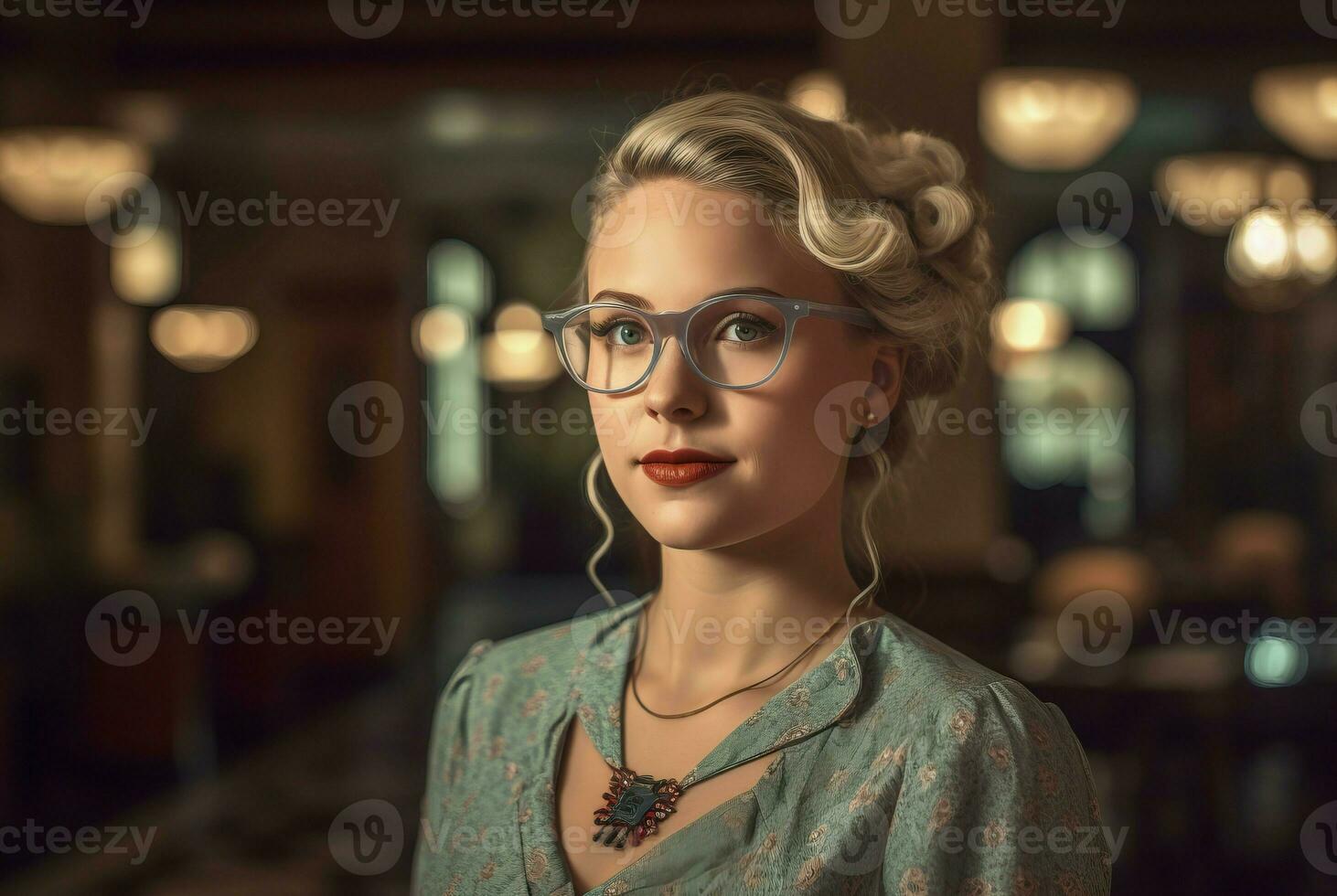 AI generated Blond haired woman with eyeglasses. Generate ai photo