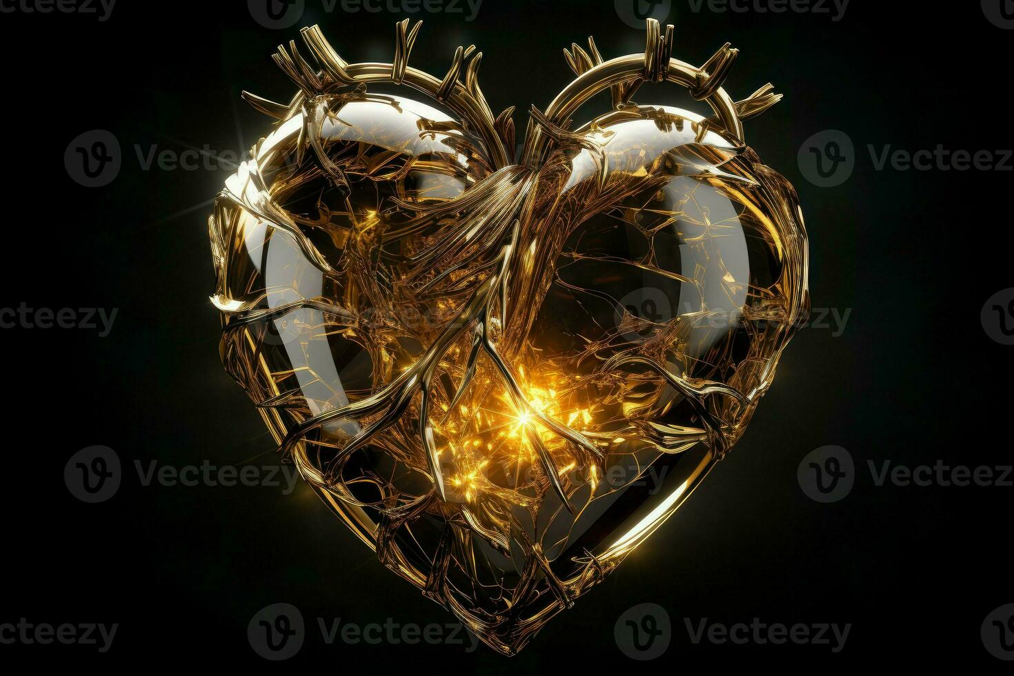 AI generated Luminous Transparent golden heart. Generate Ai photo