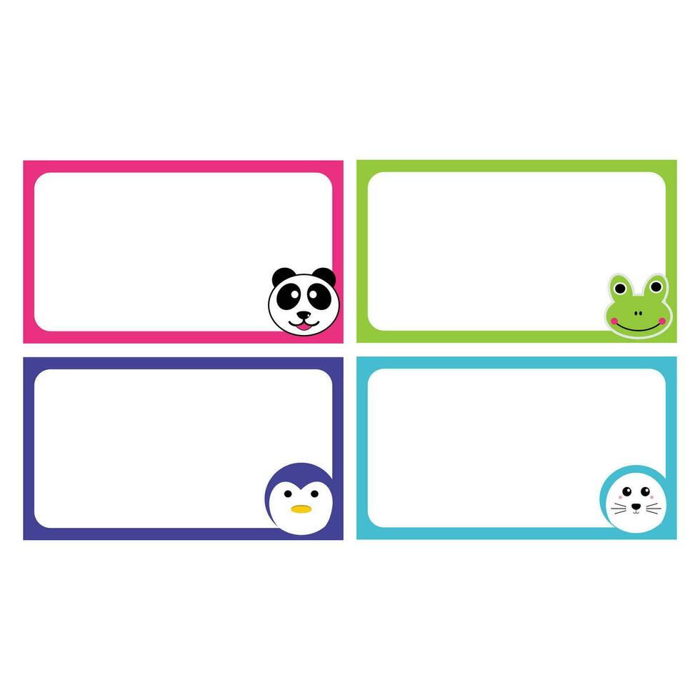 Set of four frames for your text and a cute cartoon panda. sticker labels to identify a book or our belongings. Cute sticker design for children that can be printed vector