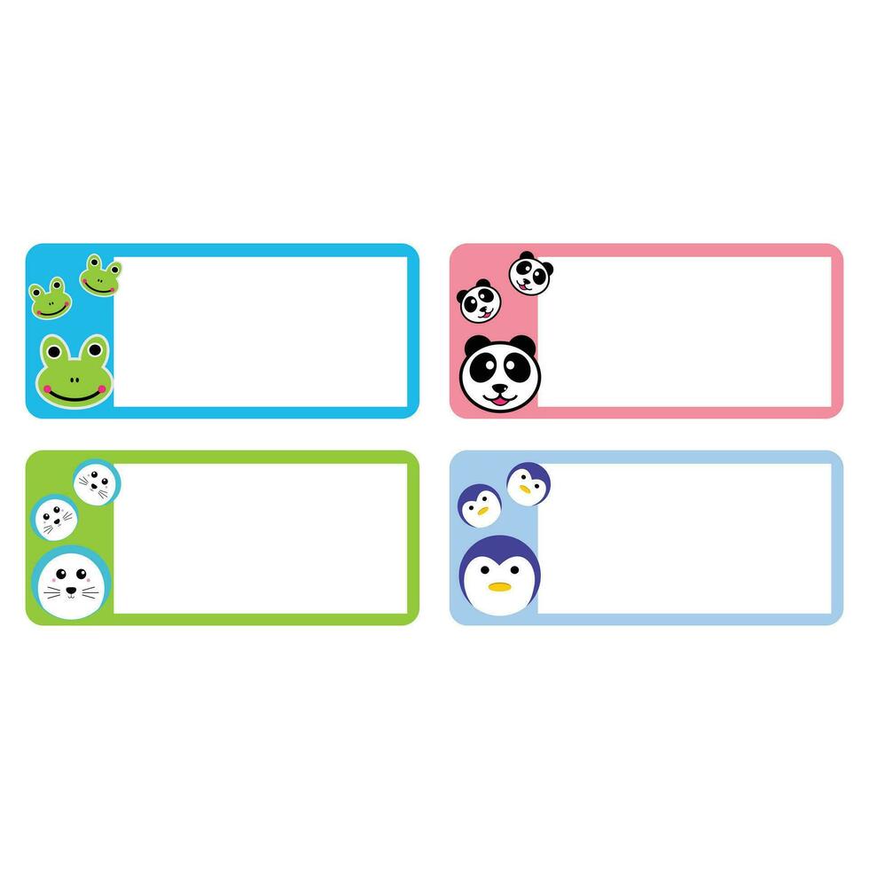 Cute cartoon panda, monkey, penguin, panda, bear, panda. sticker labels to identify a book or our belongings. Cute sticker design for children that can be printed vector