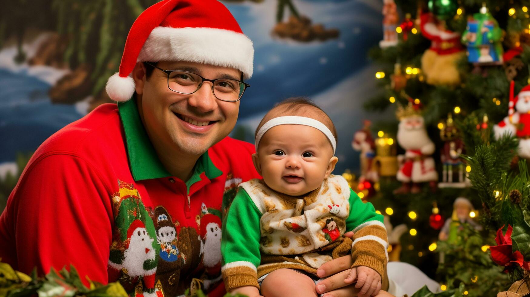 ai generado un hombre y bebé celebrando Navidad foto