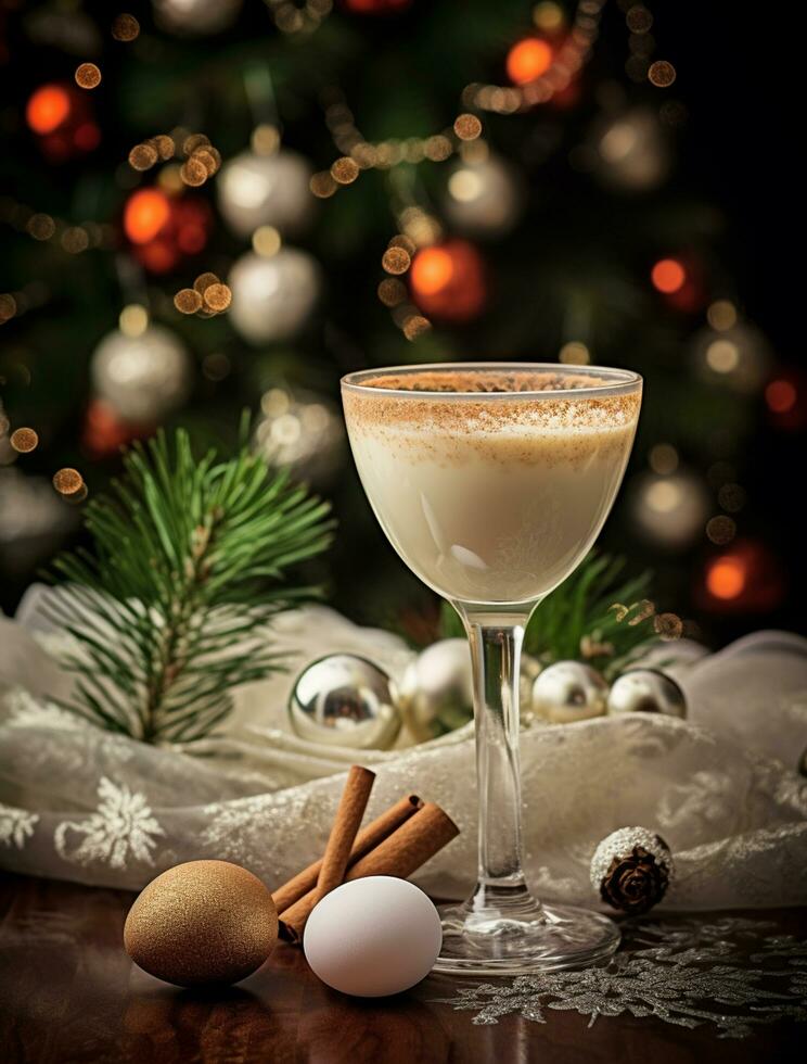 AI generated Christmas traditional drink Eggnog serve on the table photo