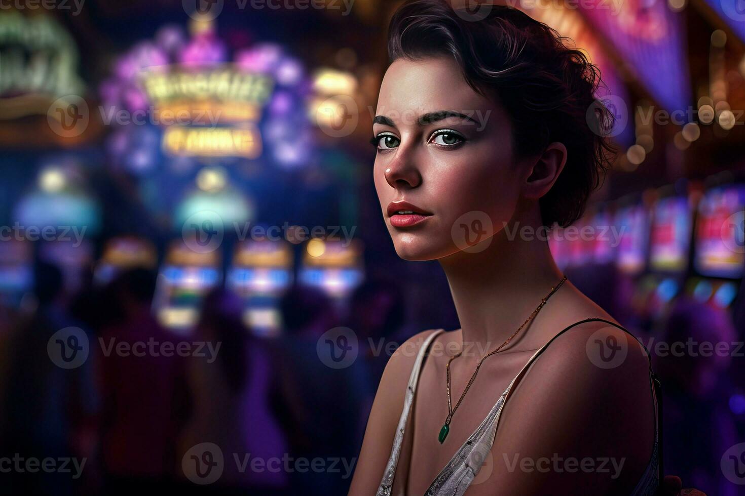 ai generado elegante elegante hembra casino espectador. generar ai foto