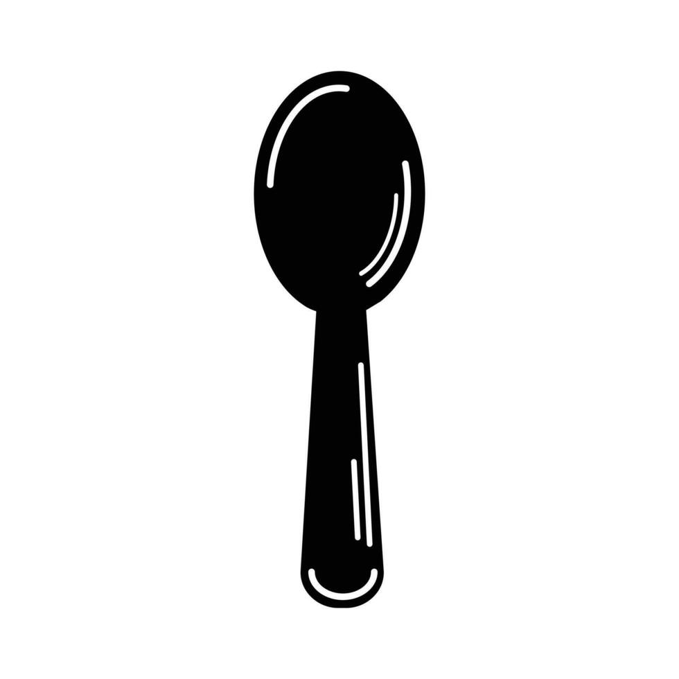 cuchara cocina utensilio icono terminado blanco fondo, silueta estilo, vector ilustración