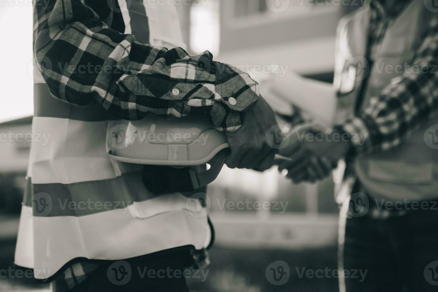 Team Construction or engineering group and worker. Teamwork and determination to succeed. Safety hard hat to prevent accident while working Transport and Container Team. Concept Restart and new Normal photo