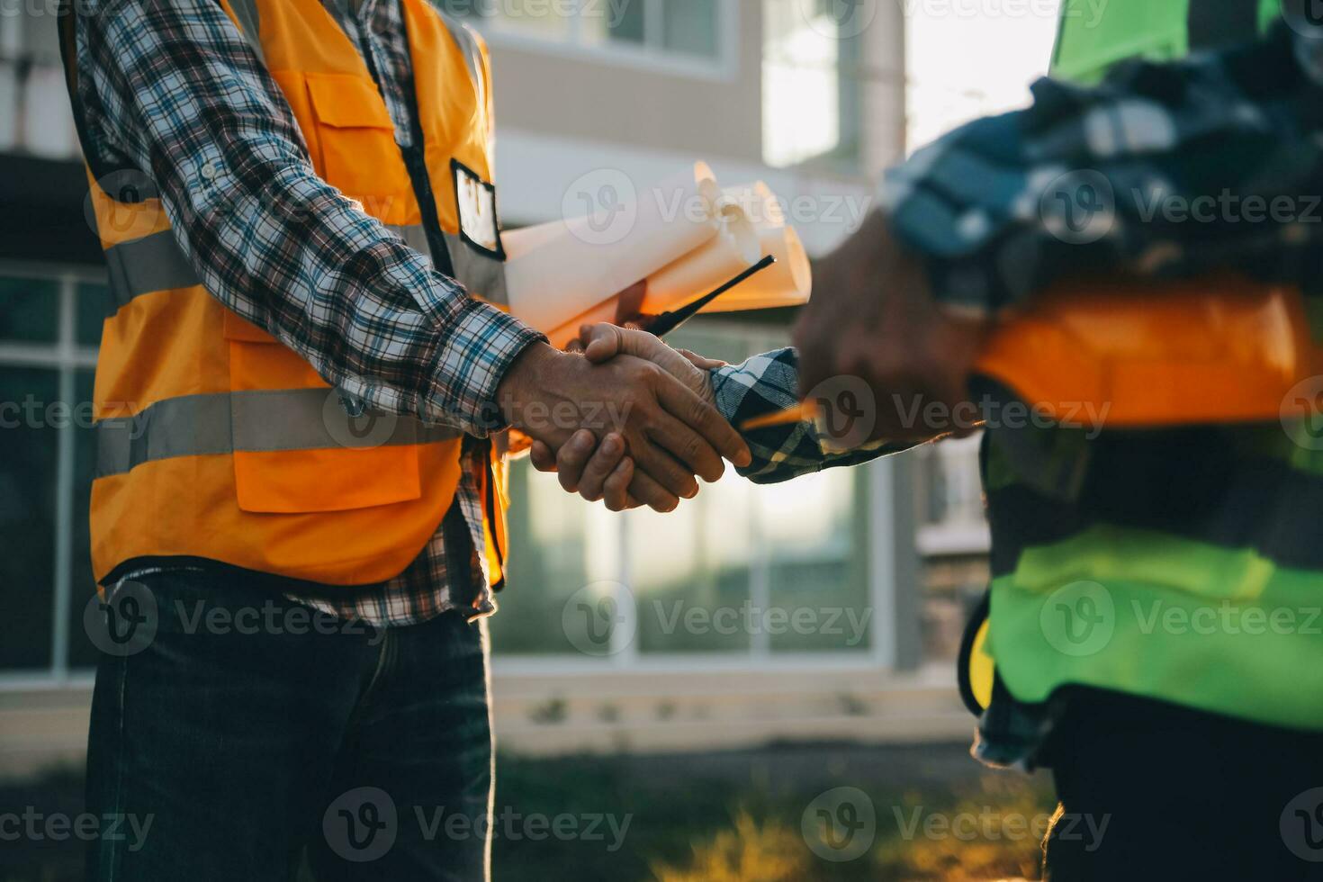 Team Construction or engineering group and worker. Teamwork and determination to succeed. Safety hard hat to prevent accident while working Transport and Container Team. Concept Restart and new Normal photo