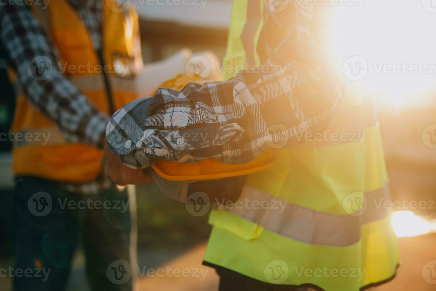 Team Construction or engineering group and worker. Teamwork and determination to succeed. Safety hard hat to prevent accident while working Transport and Container Team. Concept Restart and new Normal photo