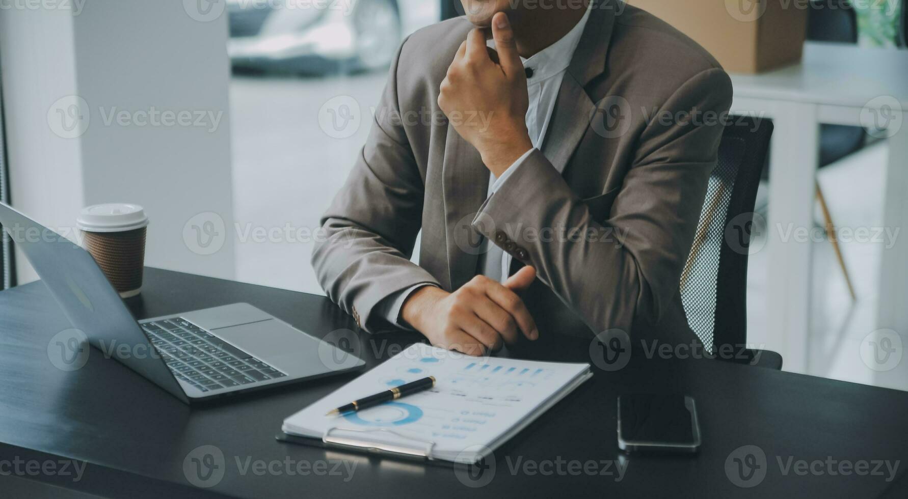 Audit concept,Administrator business man financial inspector and secretary making report calculating balance. Internal Revenue Service checking document. photo