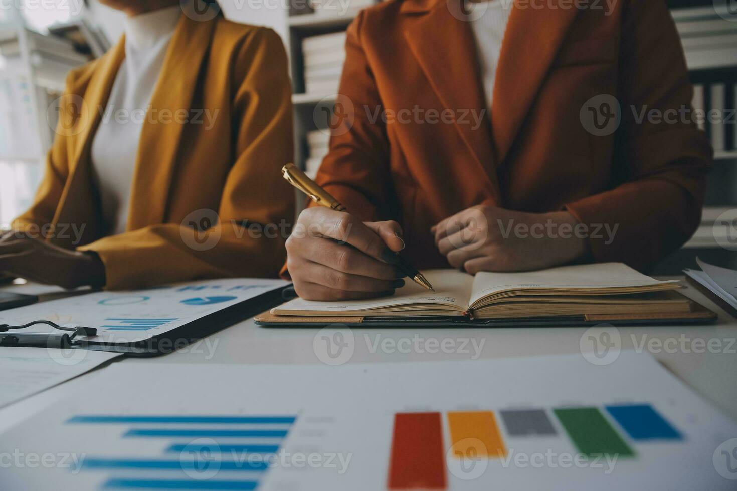 Team of business people working together in the meeting room office, teamwork background charts and graphs banner, double exposure successful teamwork,business planning concept. photo