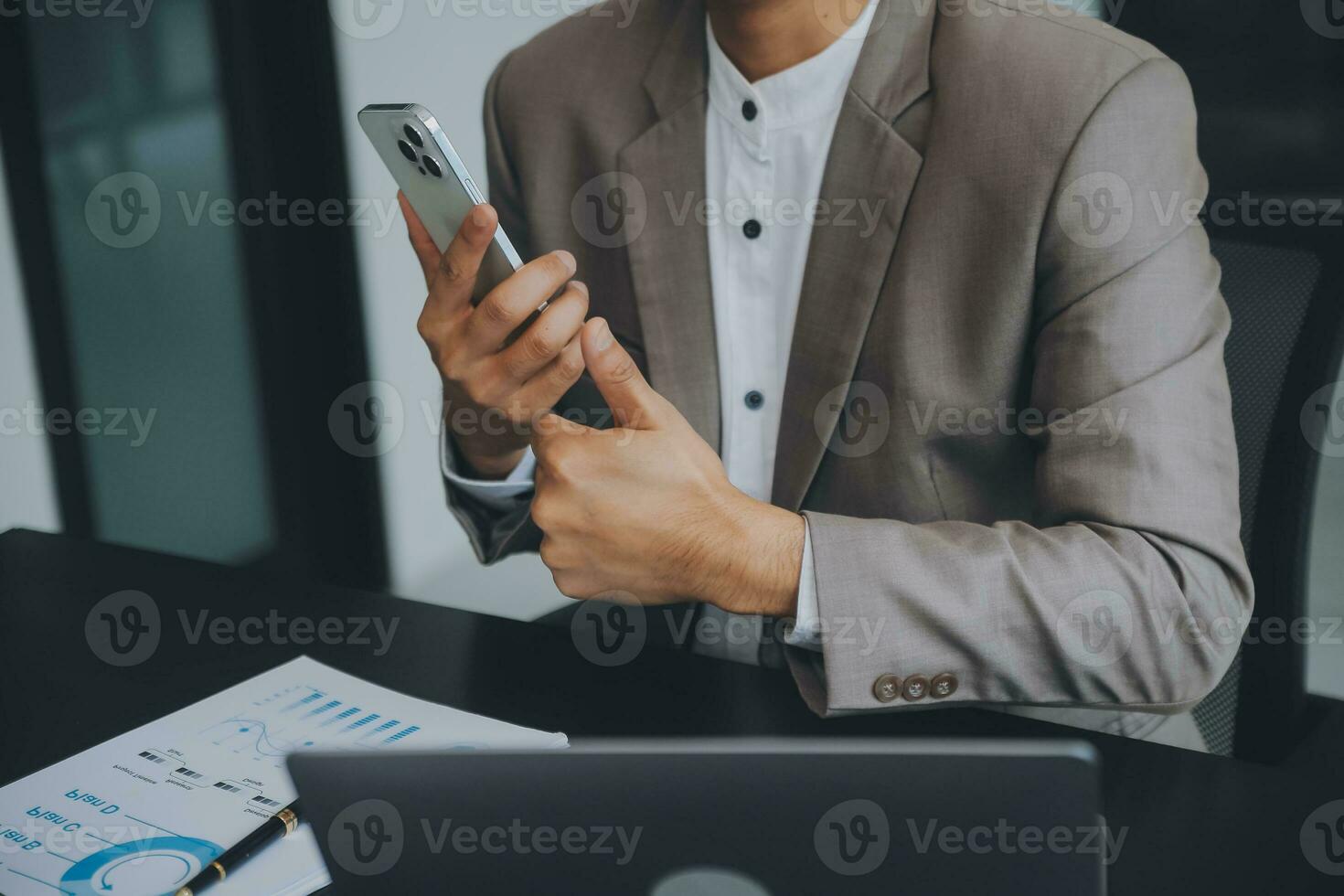 Audit concept,Administrator business man financial inspector and secretary making report calculating balance. Internal Revenue Service checking document. photo