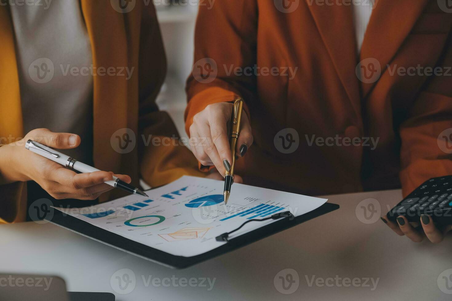 Team of business people working together in the meeting room office, teamwork background charts and graphs banner, double exposure successful teamwork,business planning concept. photo