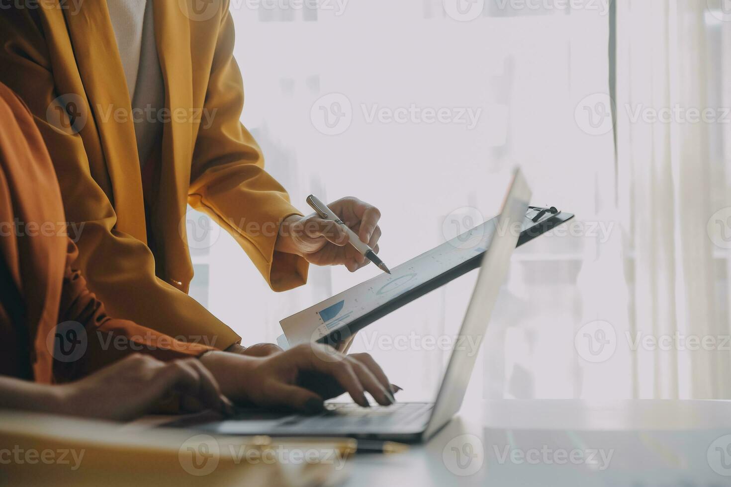 Team of business people working together in the meeting room office, teamwork background charts and graphs banner, double exposure successful teamwork,business planning concept. photo