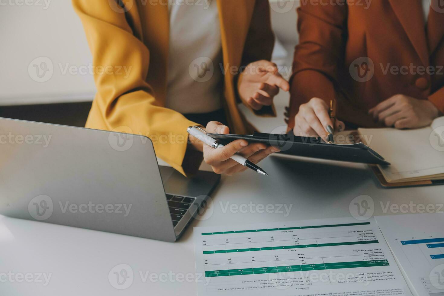 Team of business people working together in the meeting room office, teamwork background charts and graphs banner, double exposure successful teamwork,business planning concept. photo