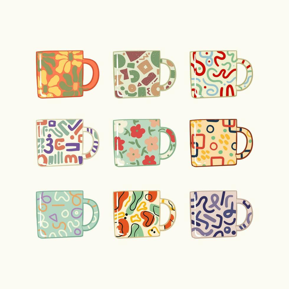 Vector abstract design coffee mug, hand drawn mug