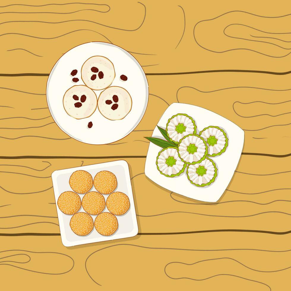 hand drawn indonesia traditional food and snack illustartion vector