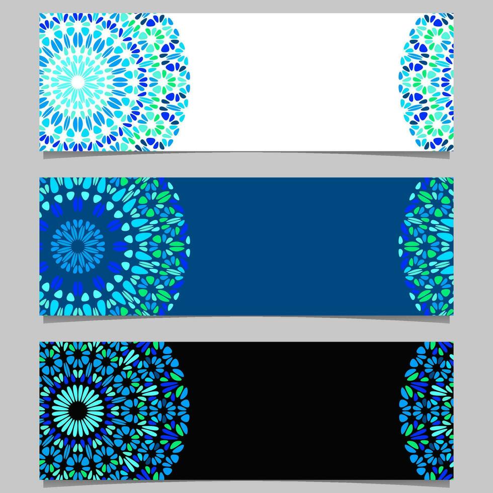 Horizontal gravel mandala banner background set - abstract blue vector graphic elements with geometrical mandalas